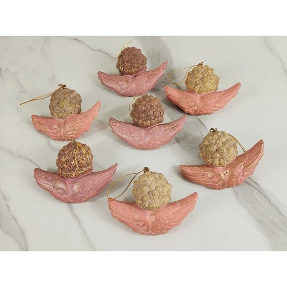 Cherubs Christmas Tree Ornaments Baroque Angels 4 1/2" Pink 80s Blow Mold x7 - Picture 10 of 12